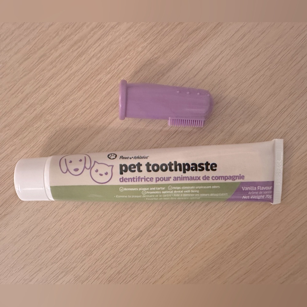 Vanilla-Flavored toothpaste and a finger brush
